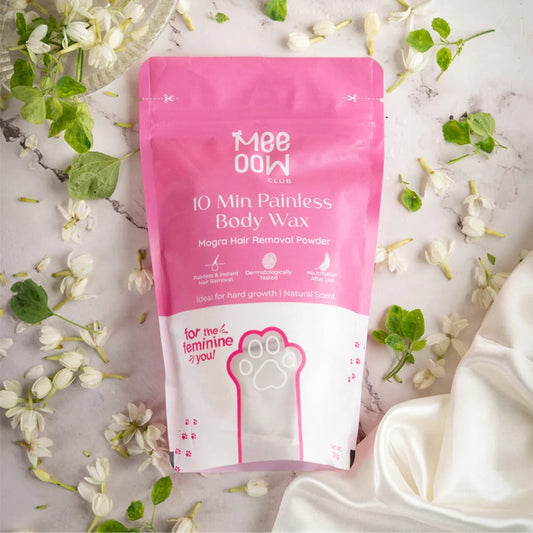 MEEOW 10 - Min Painless Hair Removal Mask – 4 - in - 1 Camel Milk & Rose Herbal Powder | Removes Hair, Reduces Tan, Exfoliates & Nourishes - lifeGlow