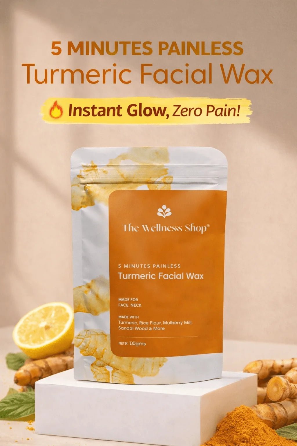 Natural Turmeric Facial Wax Powder, Painless Hair Removal - lifeGlow