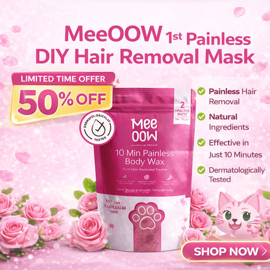 MEEOW 10 - Min Painless Hair Removal Mask – 4 - in - 1 Camel Milk & Rose Herbal Powder | Removes Hair, Reduces Tan, Exfoliates & Nourishes - lifeGlow